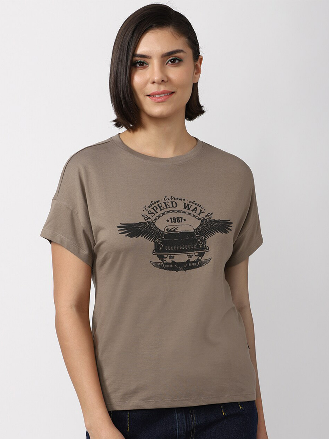 

FOREVER 21 Women Brown Print Top