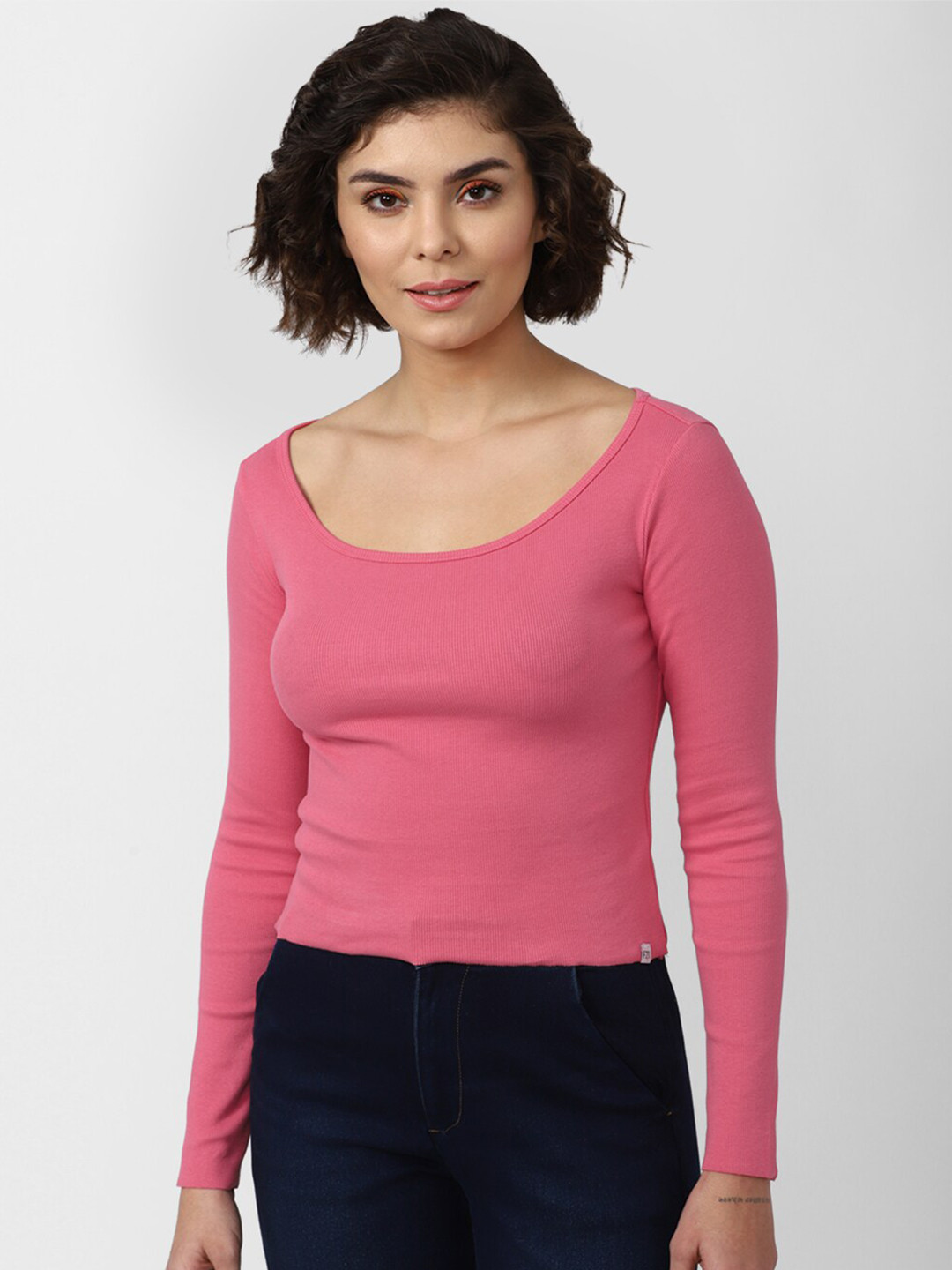 

FOREVER 21 Women Pink Solid Crop Top