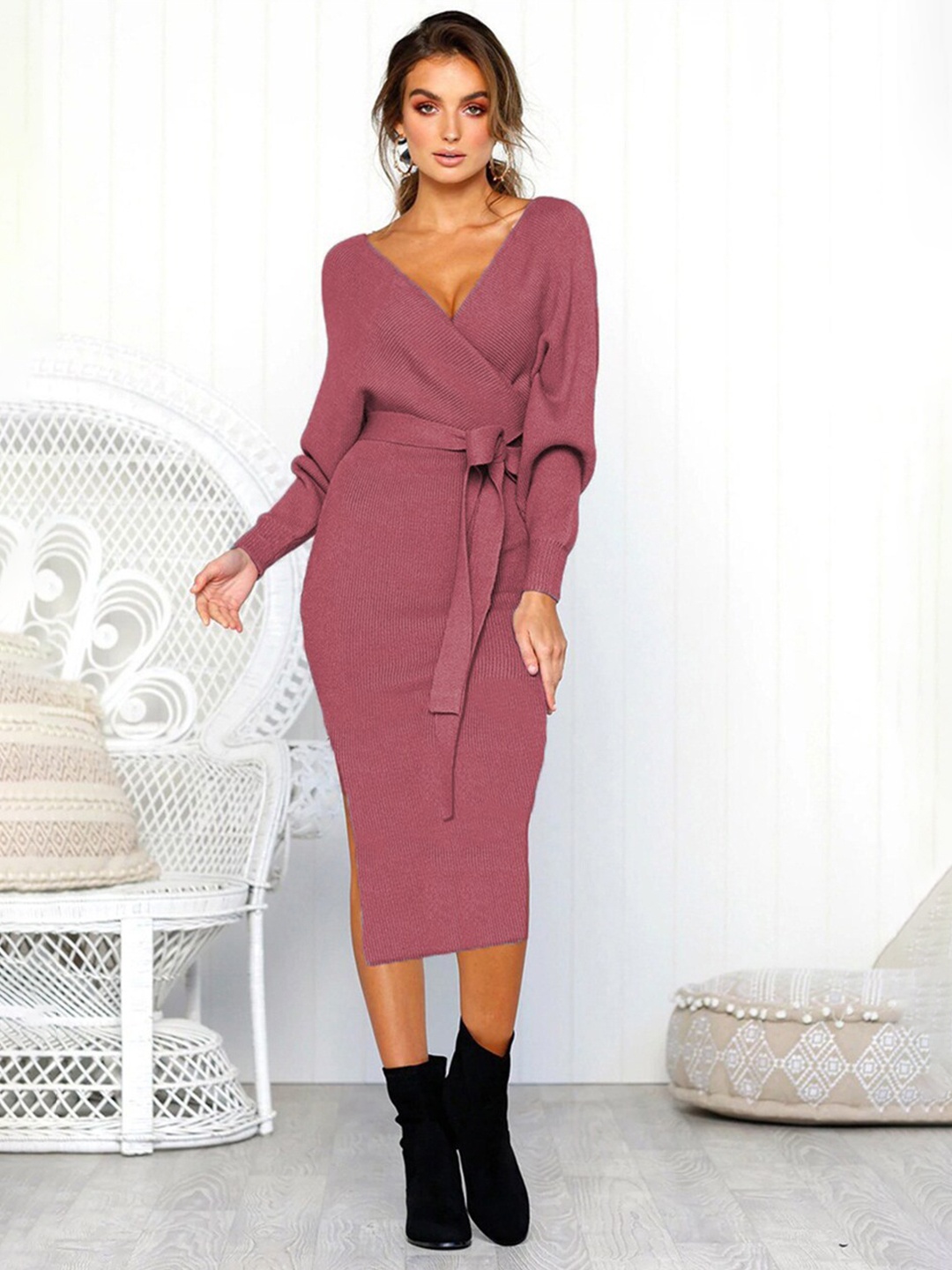 

BoStreet Women Purple Solid Wrap Dress