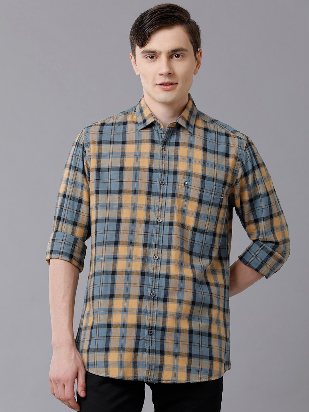 

CAVALLO by Linen Club Men Yellow Tartan Checked Linen Casual Shirt