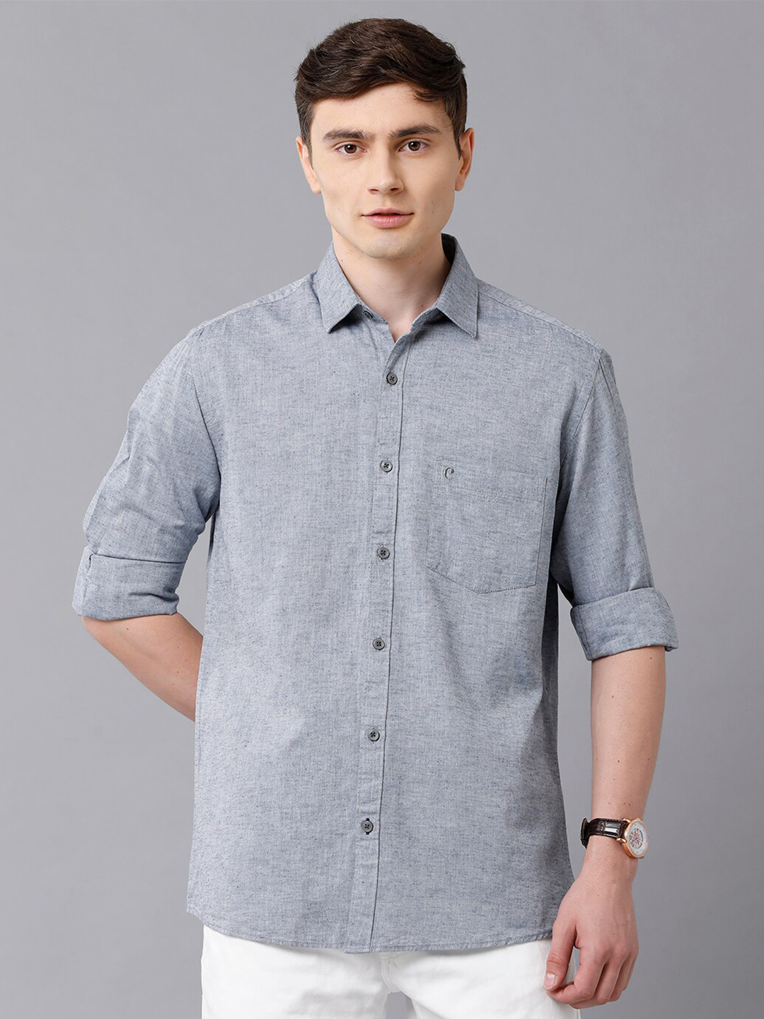

CAVALLO by Linen Club Men Grey Solid Linen Regular Fit Casual Shirt