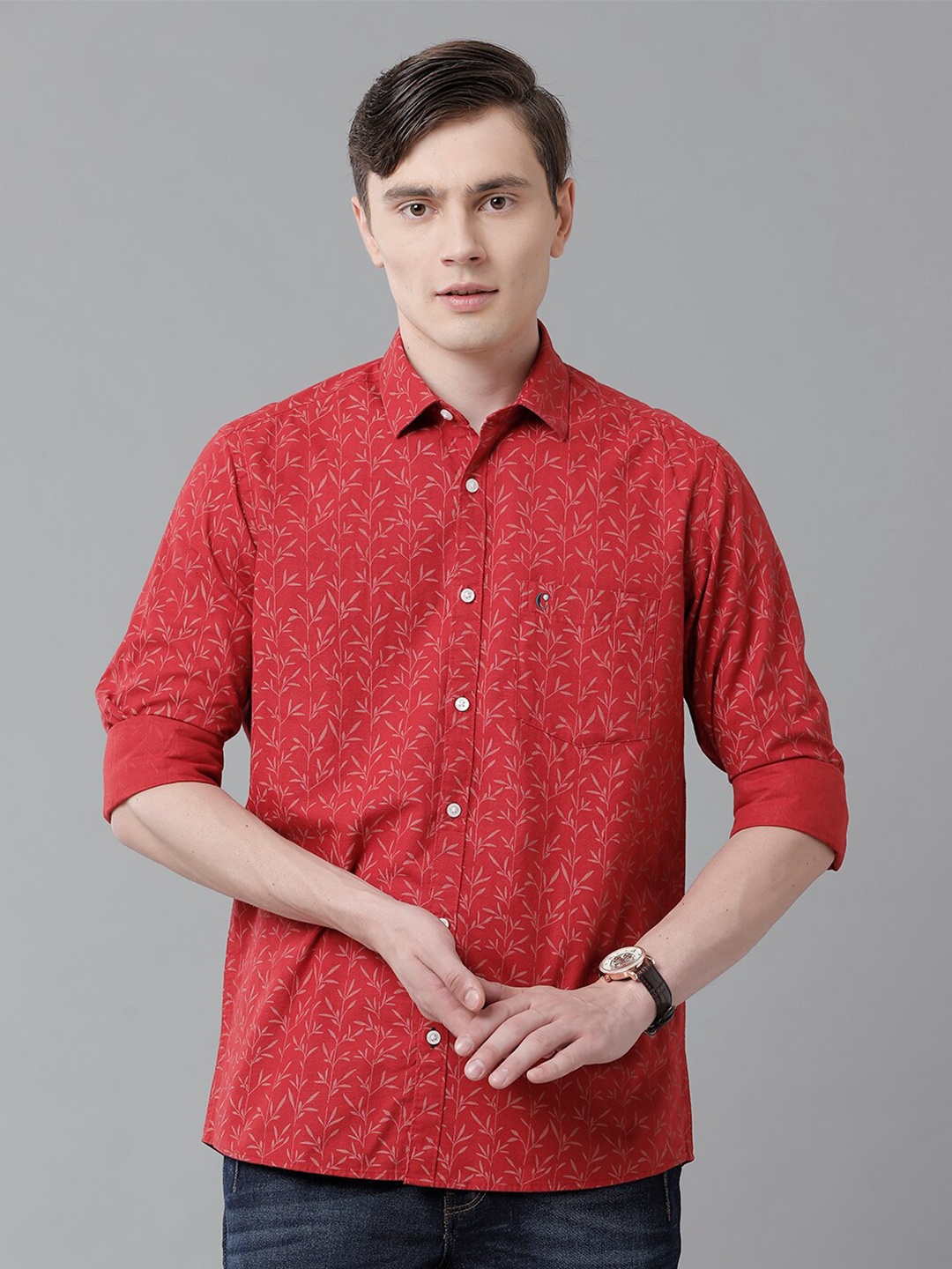 

CAVALLO by Linen Club Men Red Printed Linen Regular Fit Casual Shirt