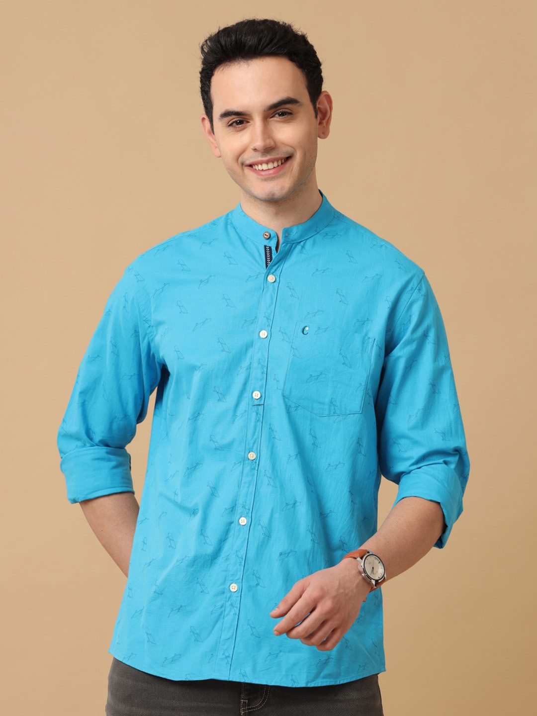 

CAVALLO by Linen Club Men Blue Printed Linen Regular Fit Casual Shirt
