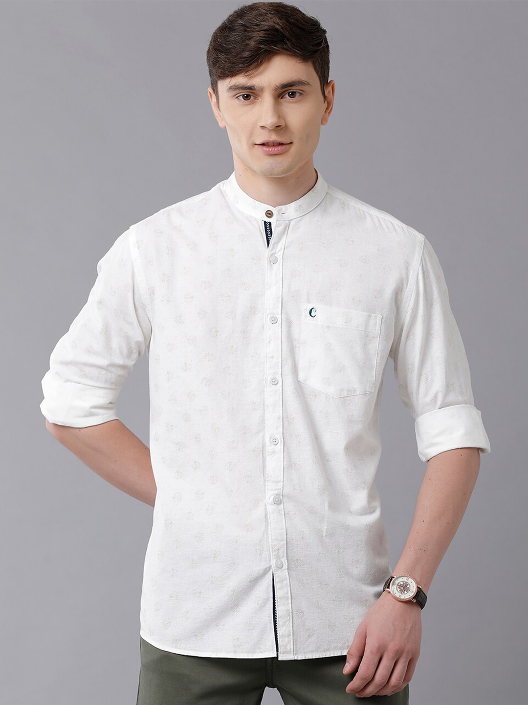 

CAVALLO by Linen Club Men White Printed Linen Regular Fit Casual Shirt