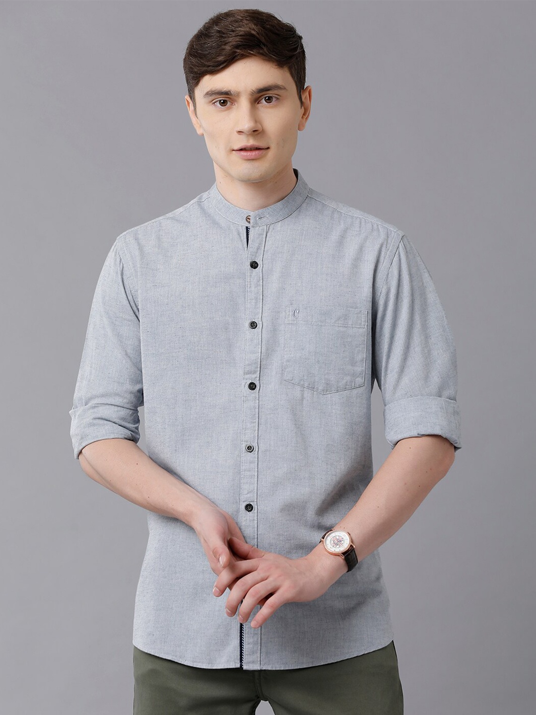 

CAVALLO by Linen Club Men Grey Solid Linen Regular Fit Casual Shirt