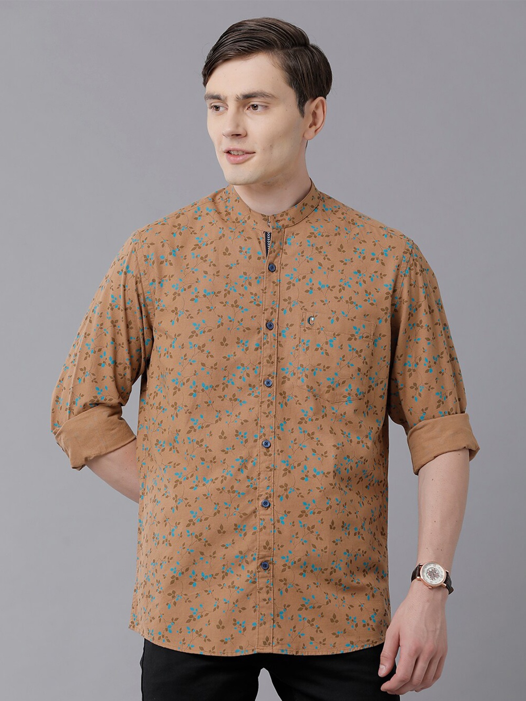 

CAVALLO by Linen Club Men Brown Printed Linen Regular Fit Casual Shirt