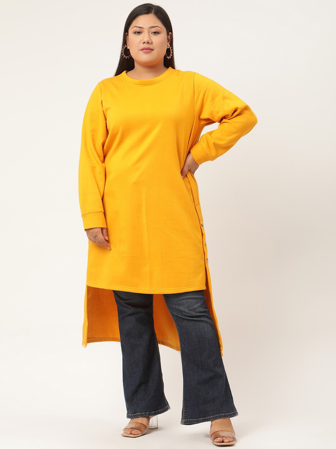 

theRebelinme Women Mustard Yellow High-Low Longline Top