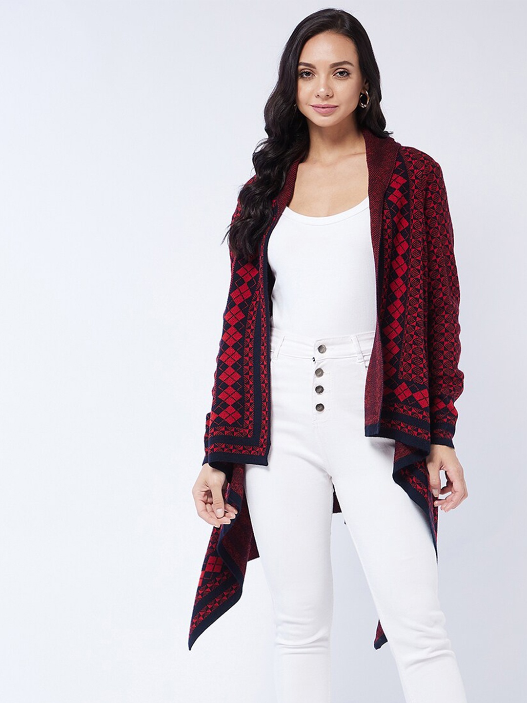 

Modeve Women Red & Black Longline Shrug