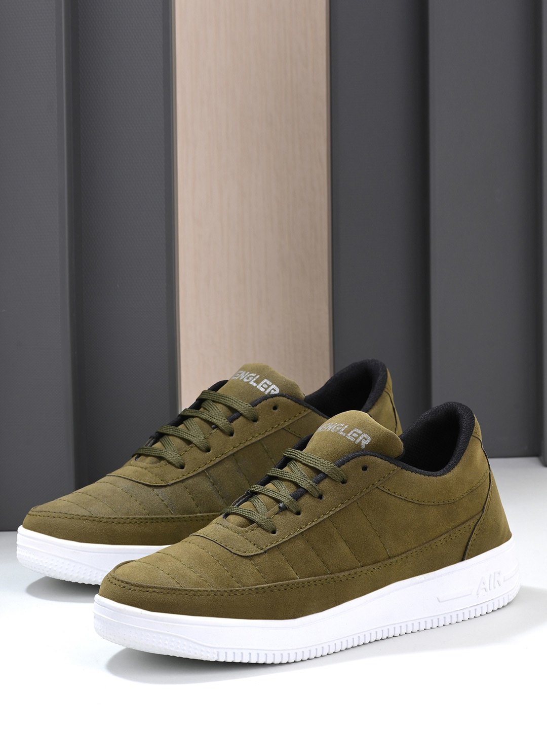 

MENGLER Men Olive Green Solid Sneakers