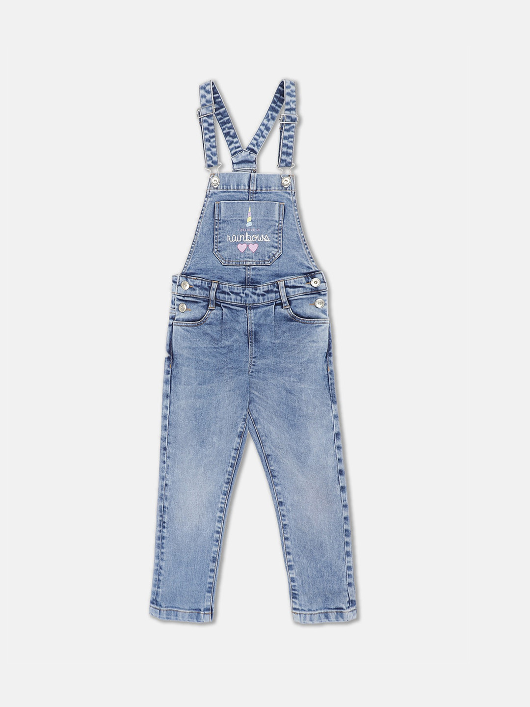 

United Colors of Benetton Girls Blue Solid Cotton Denim Dungaree