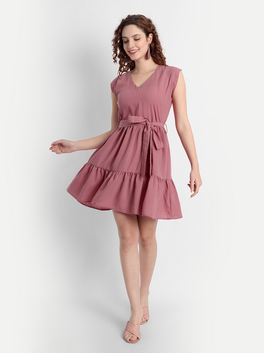 

PARASSIO CLOTHINGS Women Pink Tiered Fit & Flare Dress