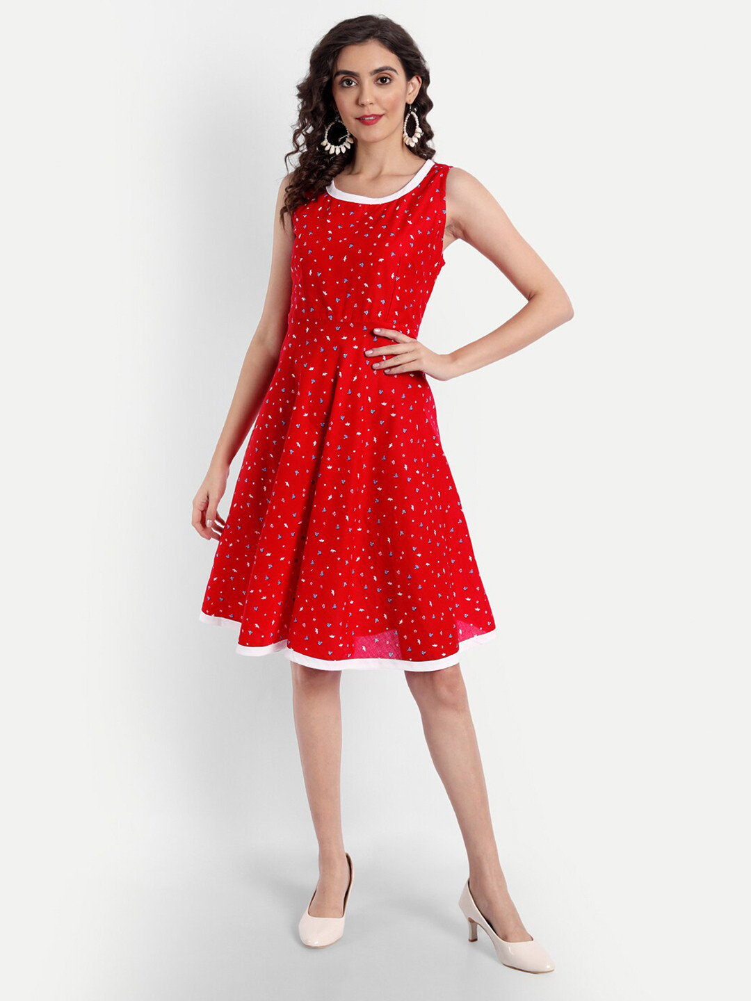 

PARASSIO CLOTHINGS Women Red & White Floral Printed Cotton Dress