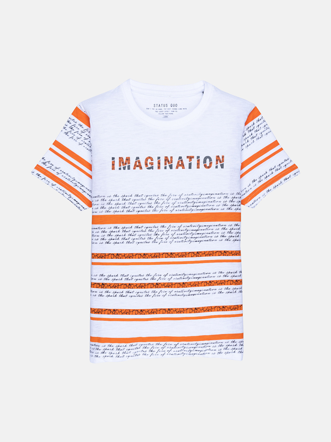 

Status Quo Boys White & Orange Typography Printed Cotton T-shirt