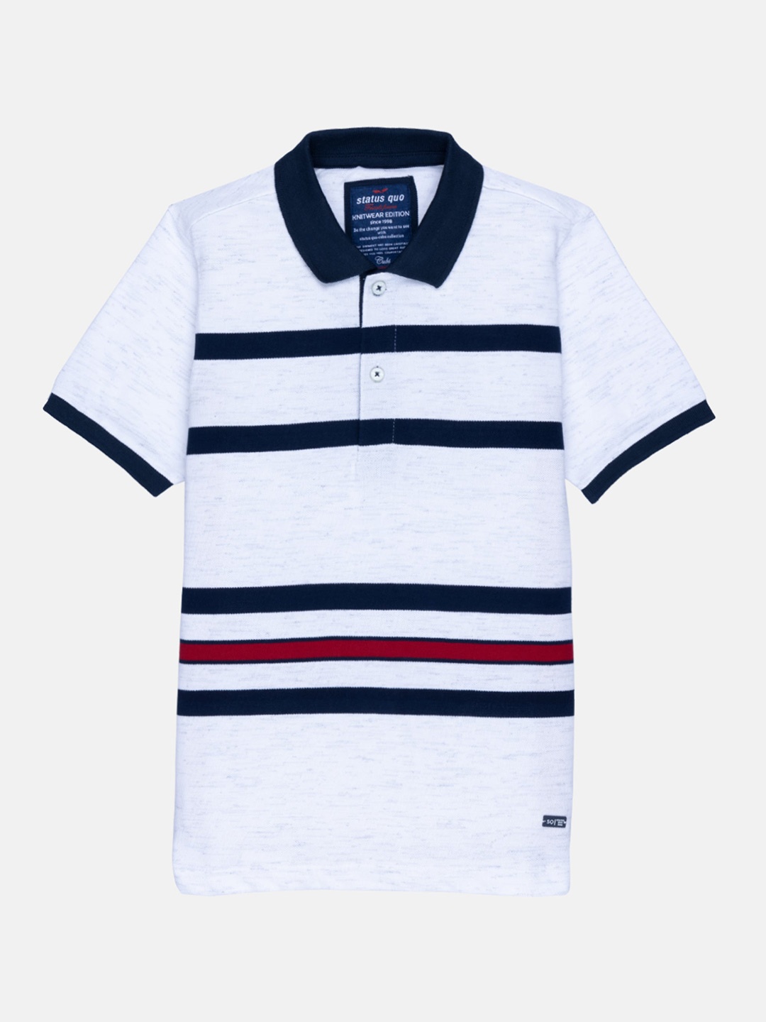 

Status Quo Boys White & Navy Blue Striped Polo Collar Cotton T-shirt