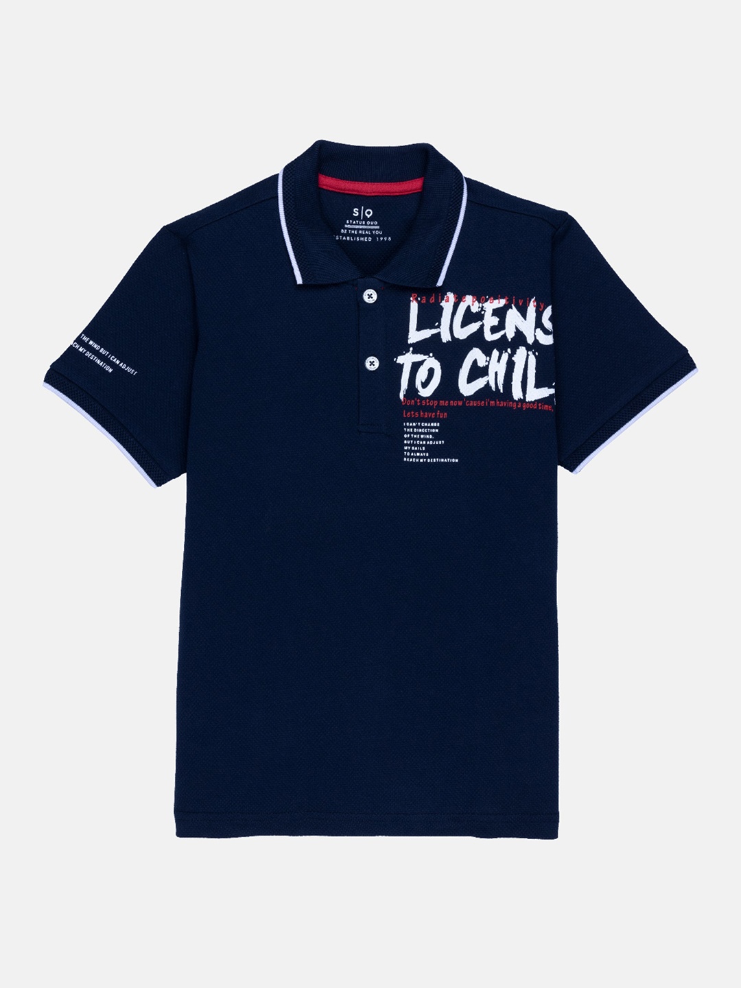 

Status Quo Boys Blue Typography Printed Polo Collar Cotton T-shirt