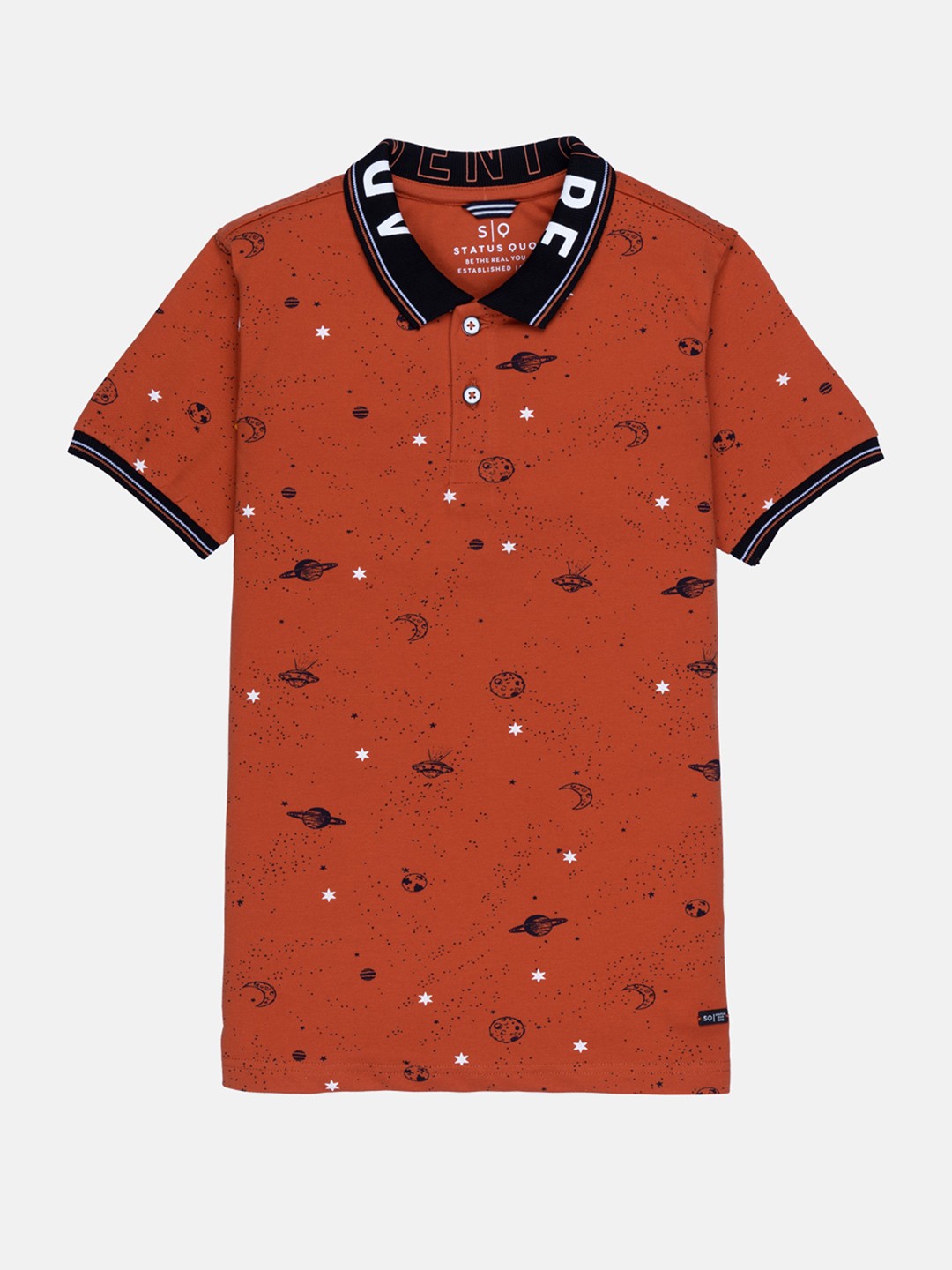 

Status Quo Boys Rust Conversational Printed Polo Collar Cotton T-shirt