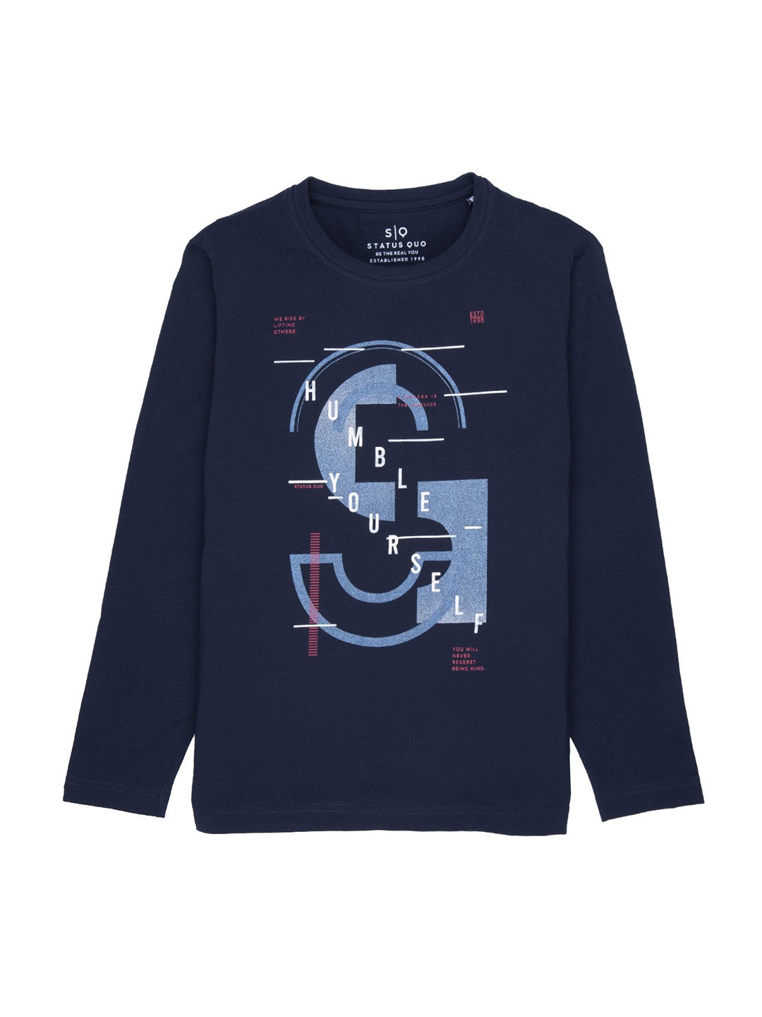 

Status Quo Boys Navy Blue Graphic Printed Cotton T-shirt