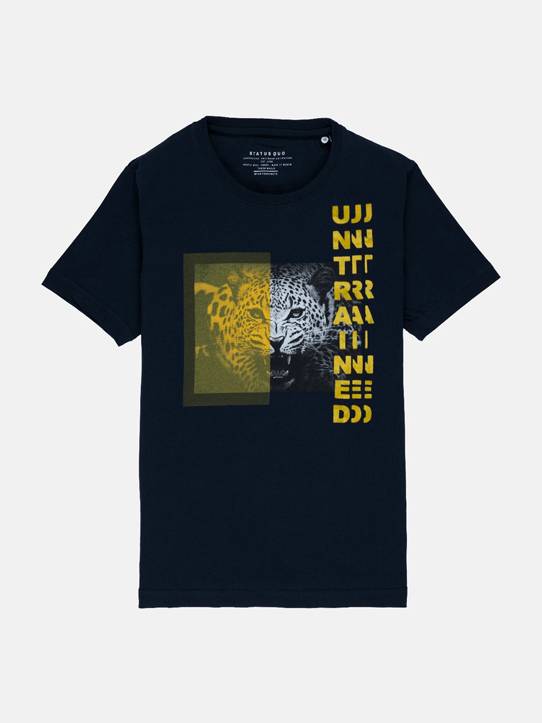 

Status Quo Boys Navy Blue Graphic Printed Cotton T-shirt