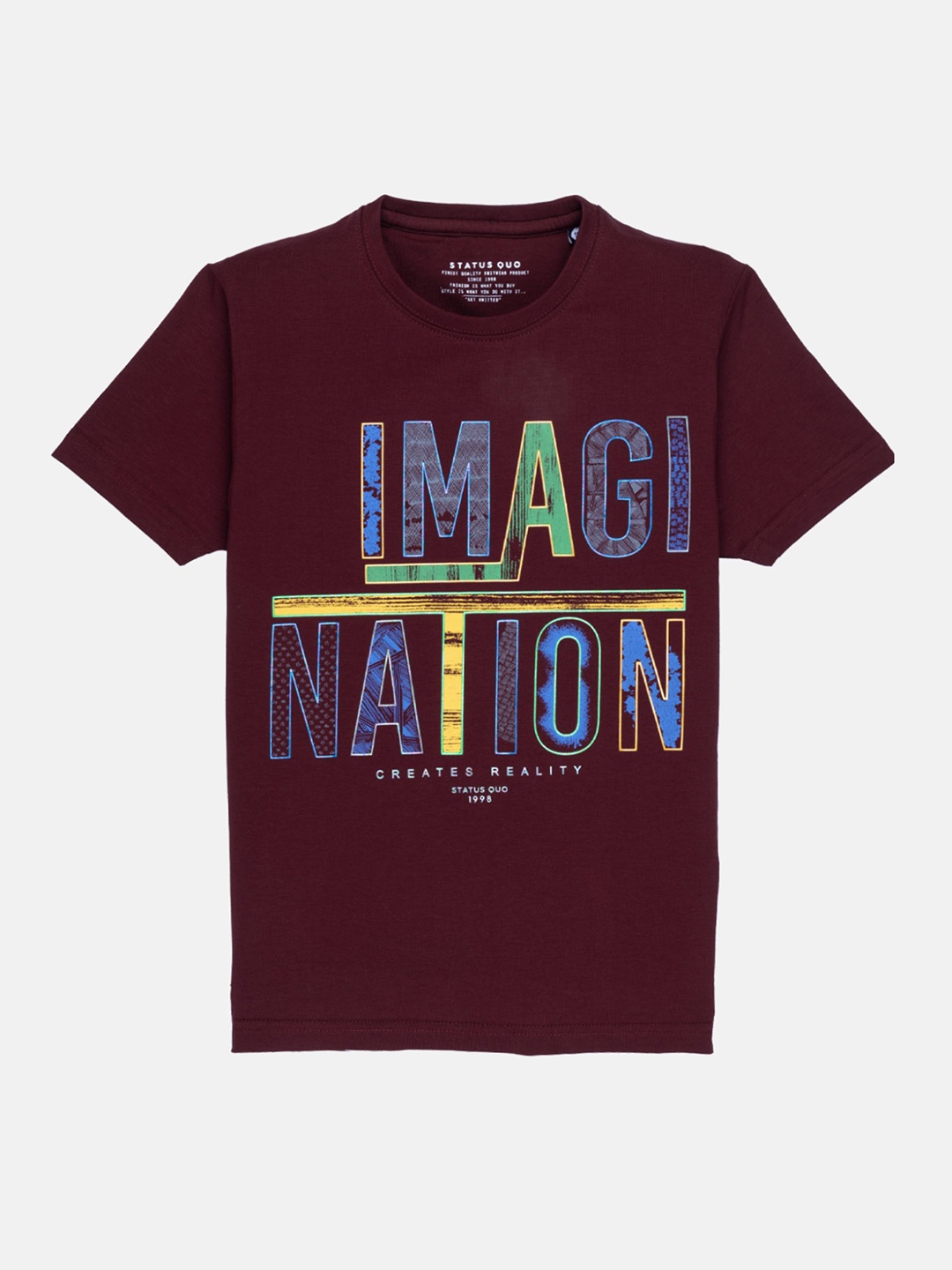 

Status Quo Boys Maroon Typography Printed Cotton T-shirt
