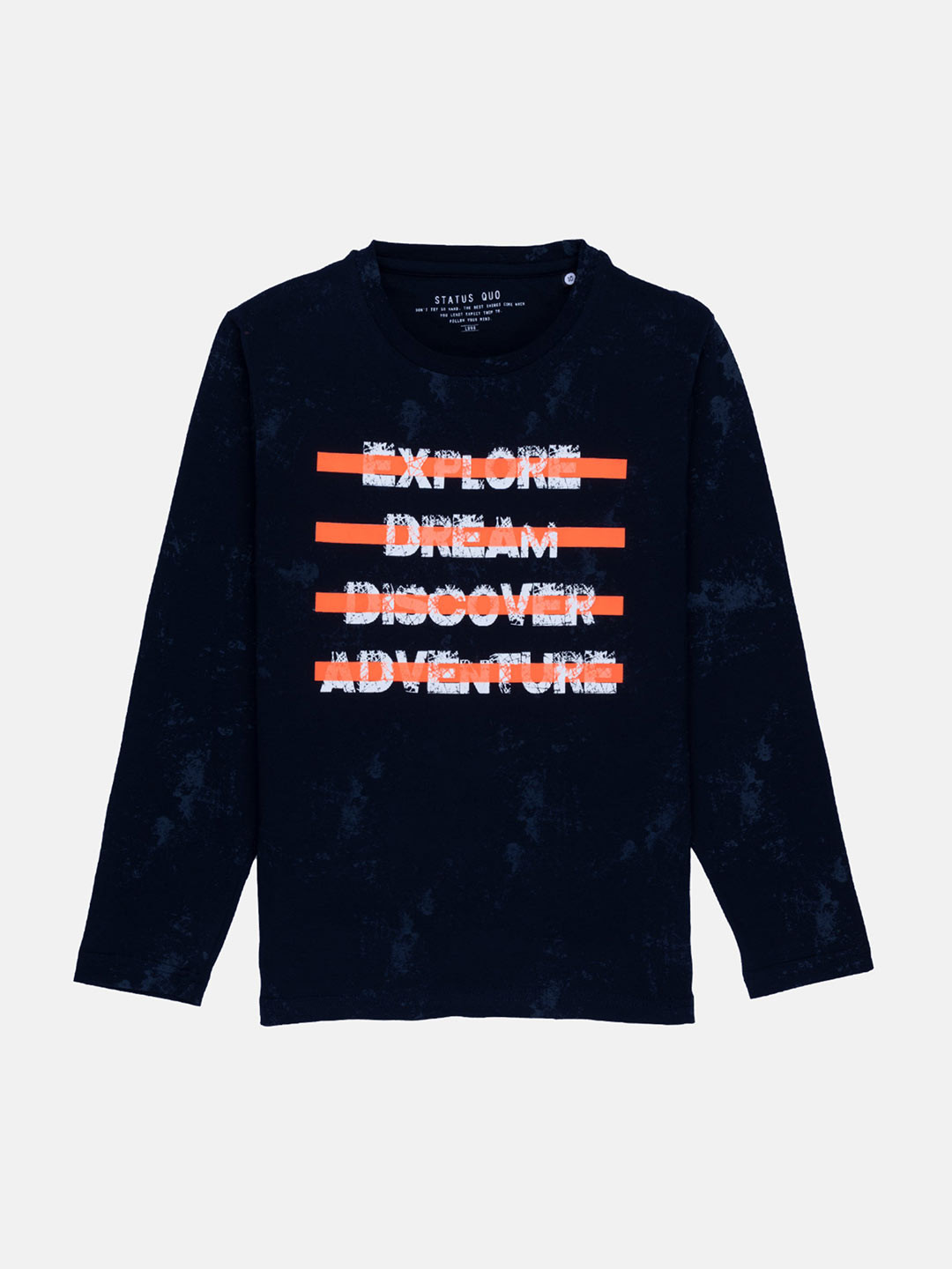 

Status Quo Boys Navy Blue Typography Printed Cotton T-shirt