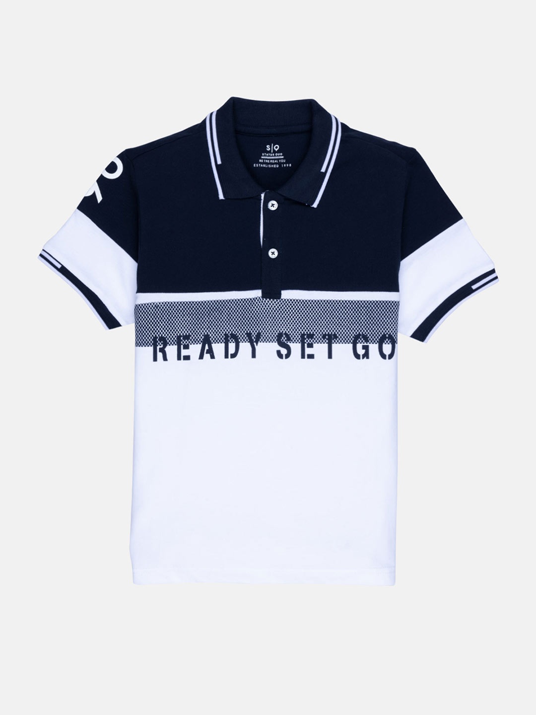 

Status Quo Boys Navy Blue & White Colourblocked Cotton T-shirt