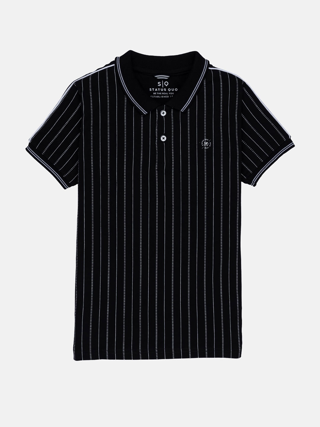 

Status Quo Boys Black Striped Polo Collar Cotton T-shirt