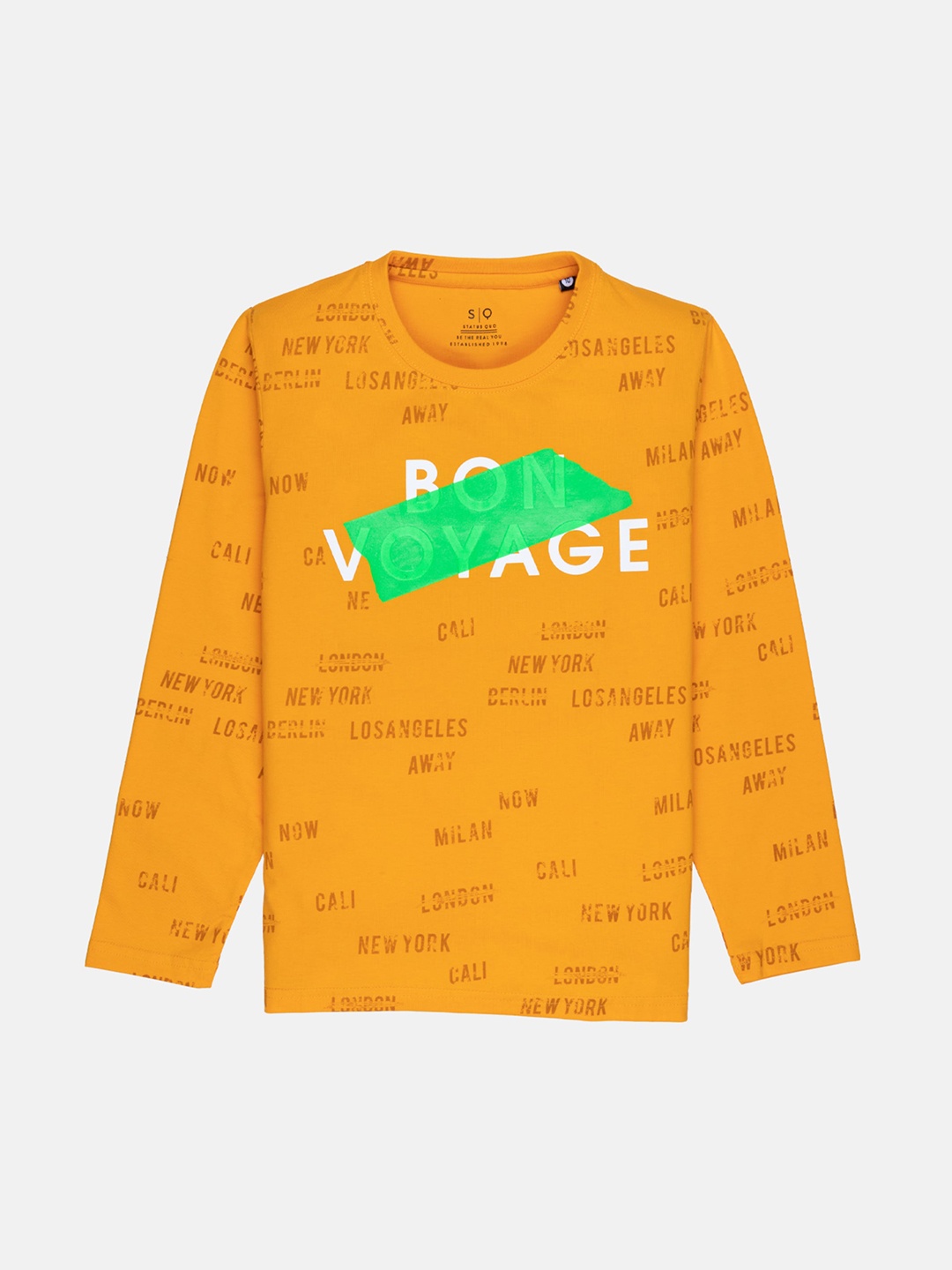

Status Quo Boys Mustard Yellow Typography Printed Cotton T-shirt