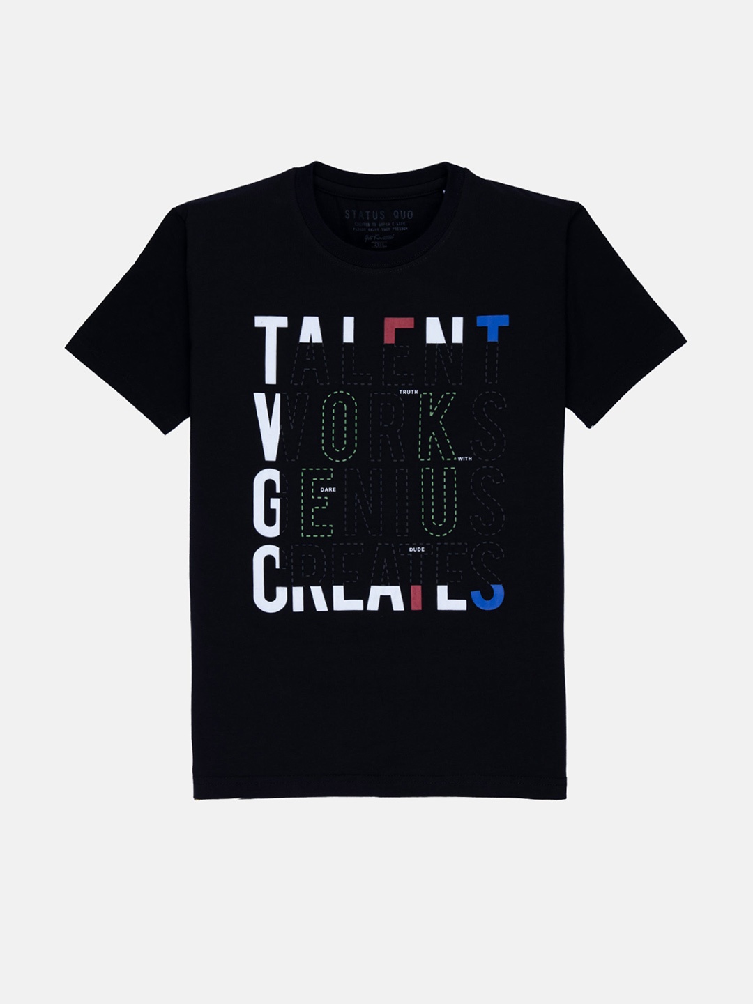 

Status Quo Boys Black Typography Printed Cotton T-shirt