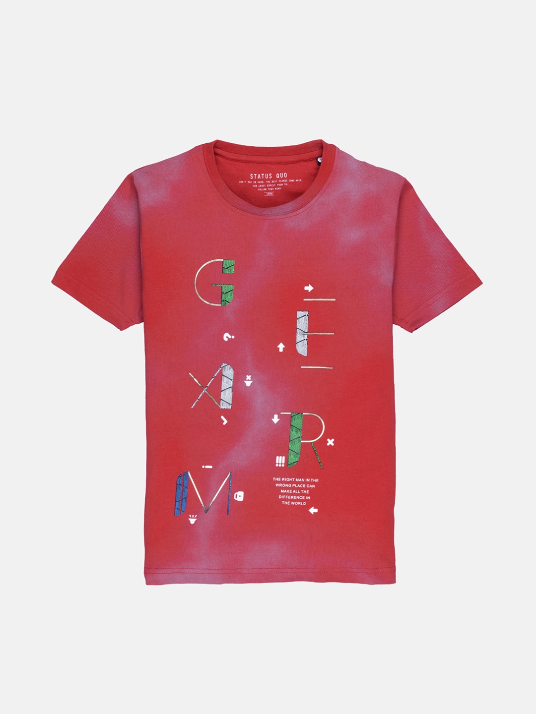 

Status Quo Boys Red Printed V-Neck Applique T-shirt
