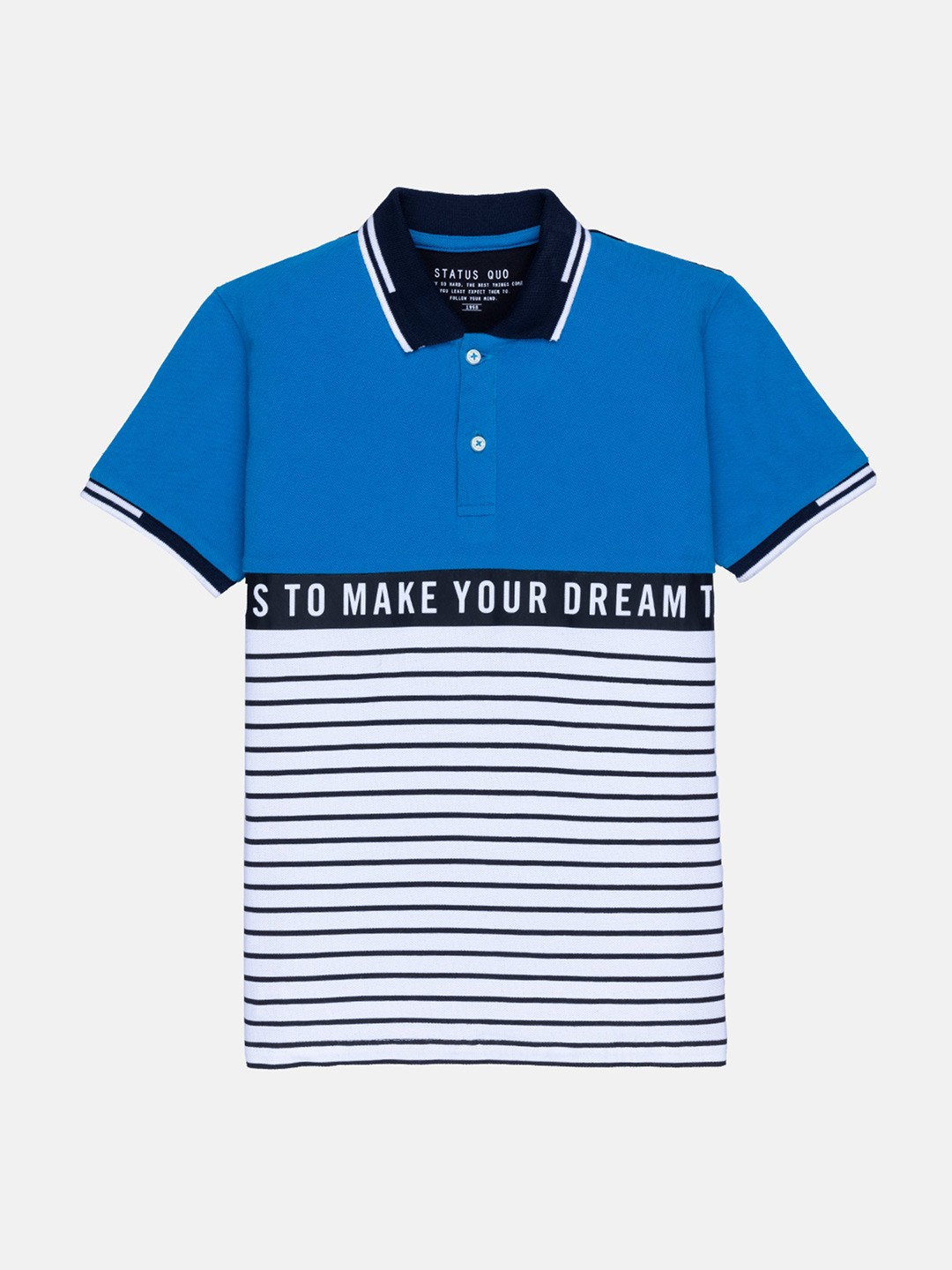 

Status Quo Boys White Striped Polo Collar Cotton T-shirt, Blue