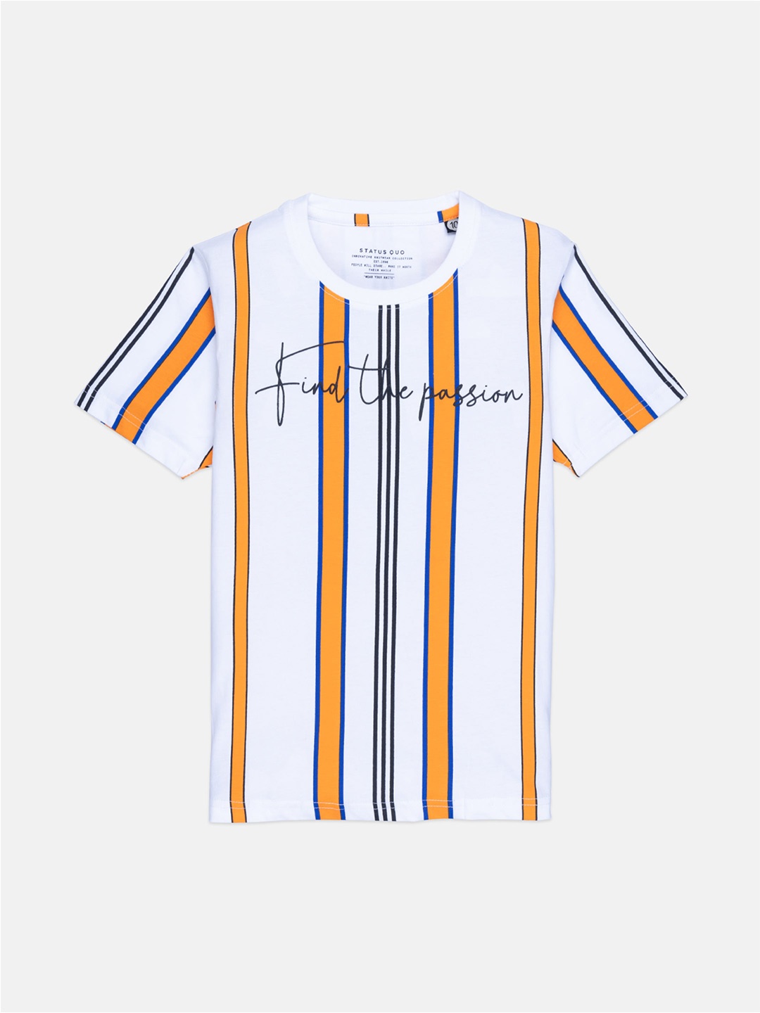 

Status Quo Boys White & Orange Striped Round Neck Cotton T-shirt
