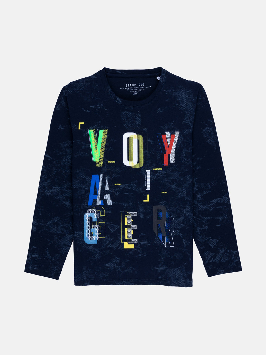 

Status Quo Boys Navy Blue & Black Typography Printed Cotton T-shirt