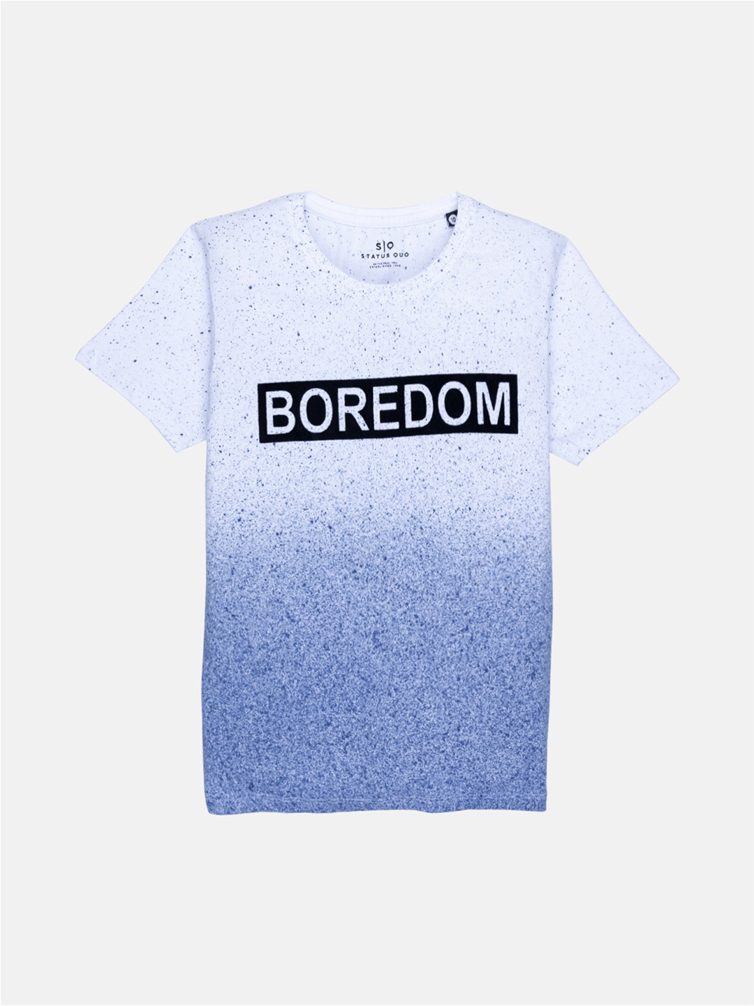 

Status Quo Boys White & Blue Typography Printed Cotton T-shirt