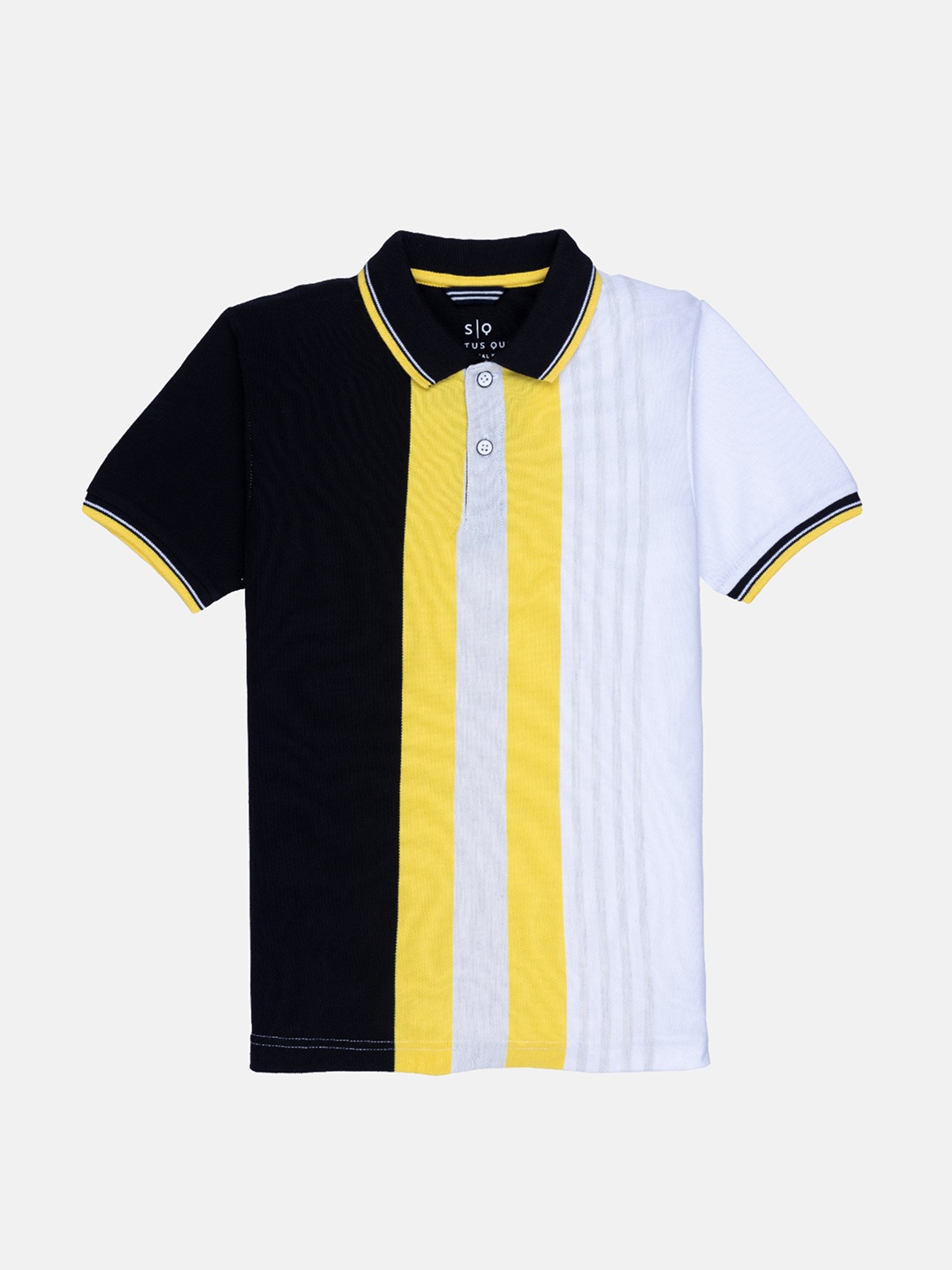 

Status Quo Boys Black Striped Cotton Polo Collar T-shirt