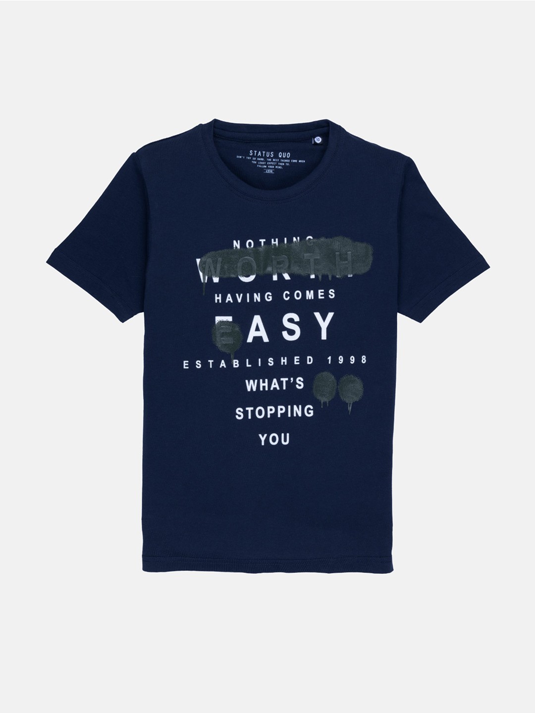 

Status Quo Boys Navy Blue Typography Printed T-shirt