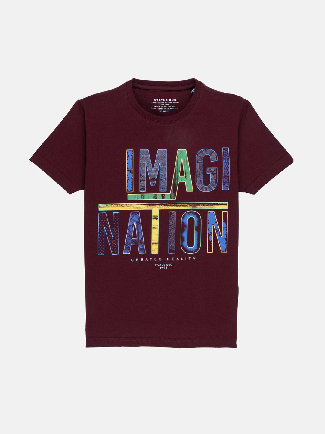 

Status Quo Boys Purple Typography Printed V-Neck Applique T-shirt