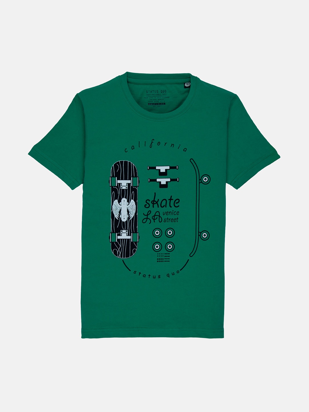 

Status Quo Boys Green Typography Printed T-shirt