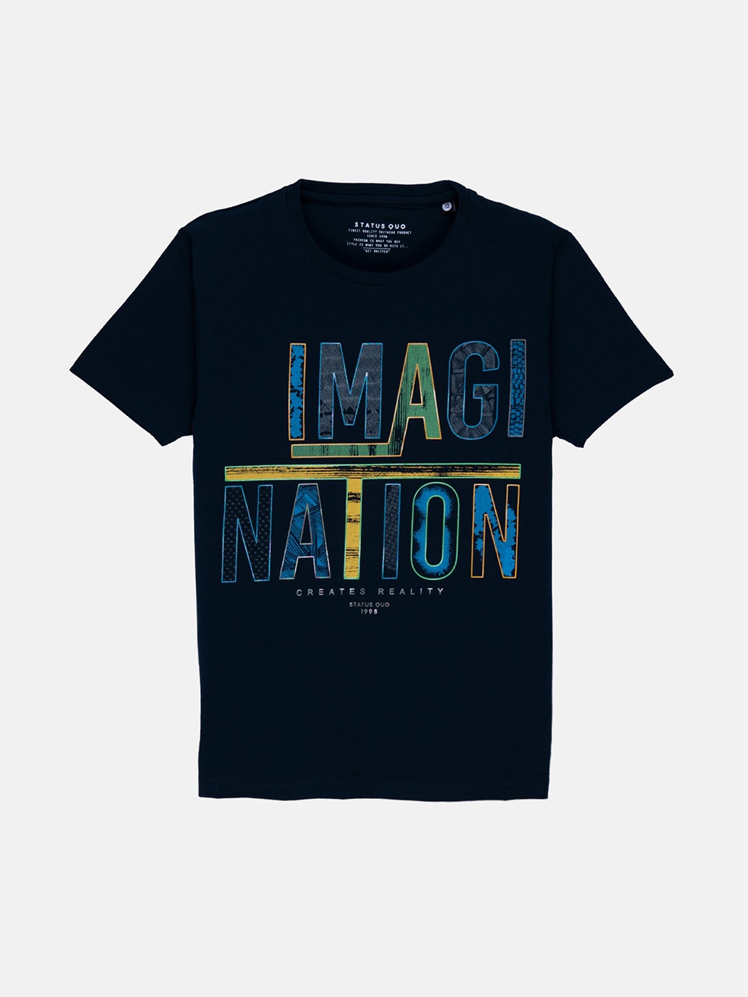 

Status Quo Boys Navy Blue Typography Printed T-shirt
