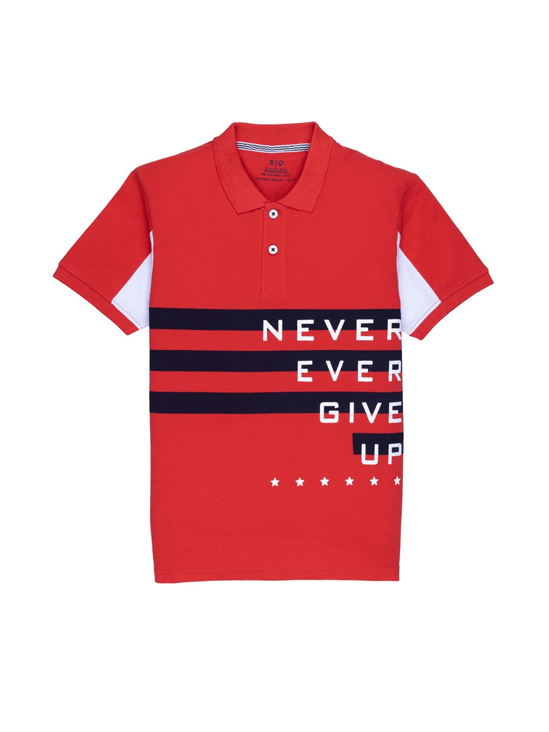 

Status Quo Boys Blue Typography Printed Polo Collar T-shirt
