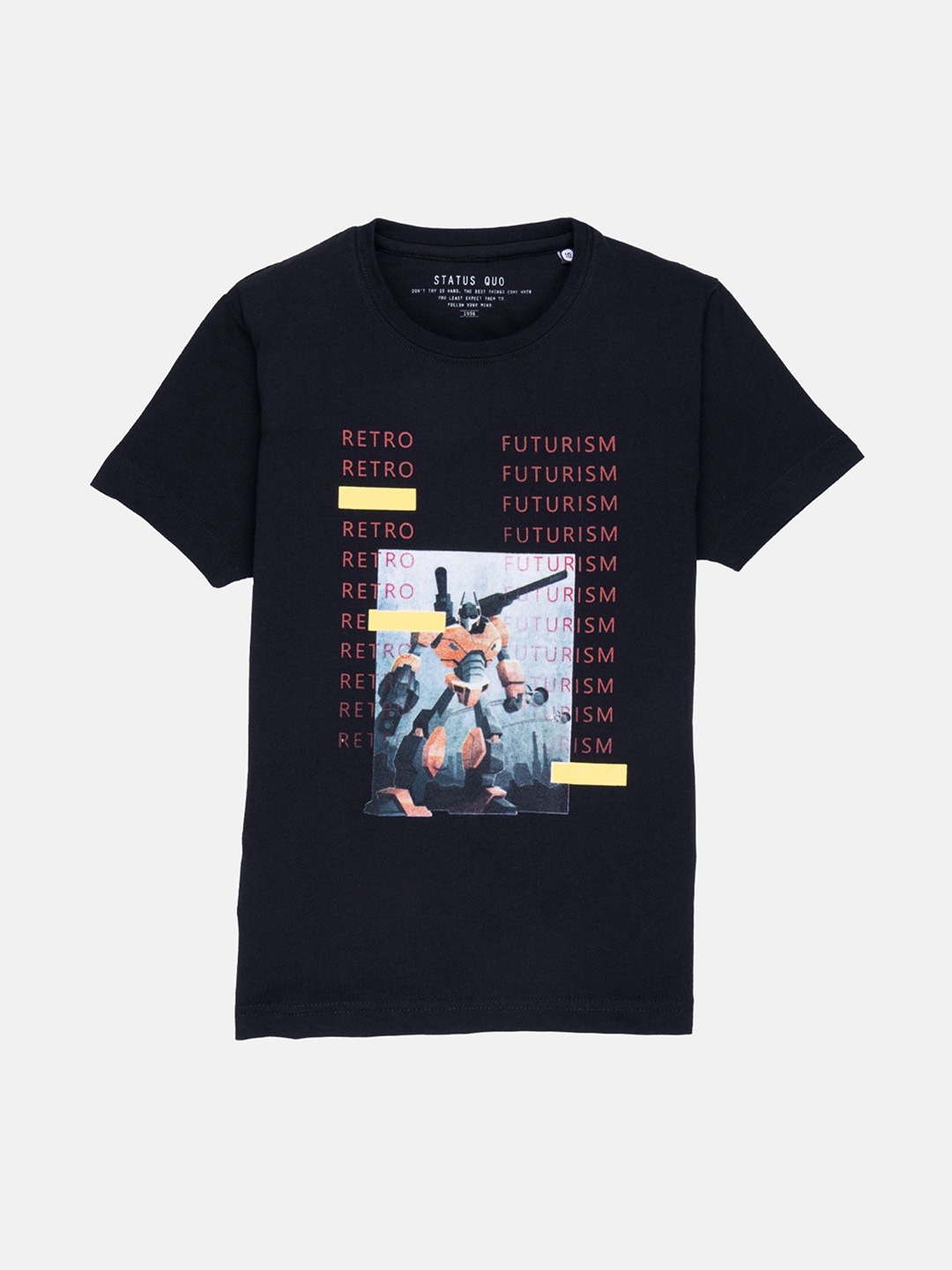 

Status Quo Boys Black Graphic Printed Round Neck T-shirt