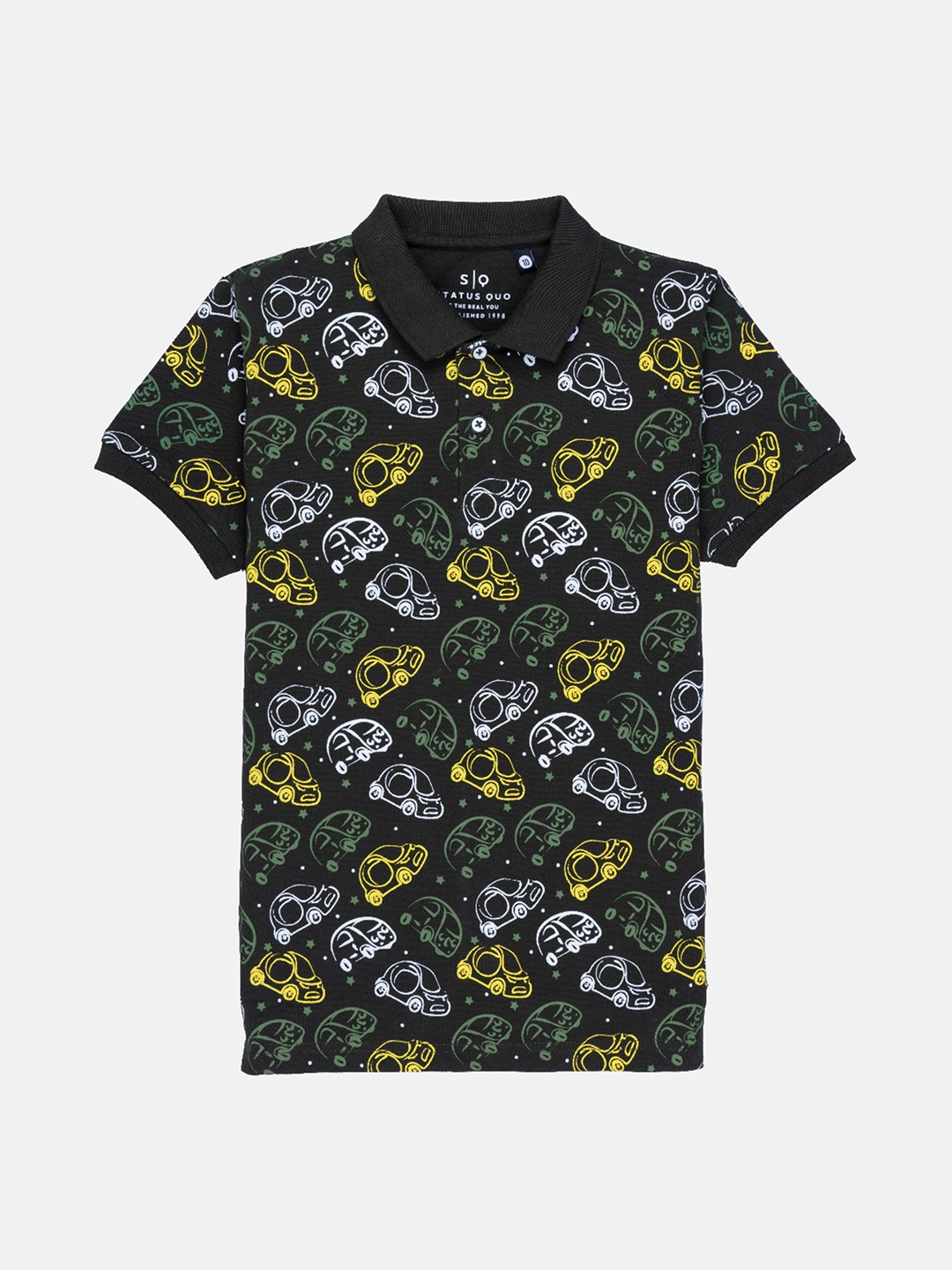 

Status Quo Boys Olive Green Conversational Printed Polo Collar Extended Sleeves T-shirt