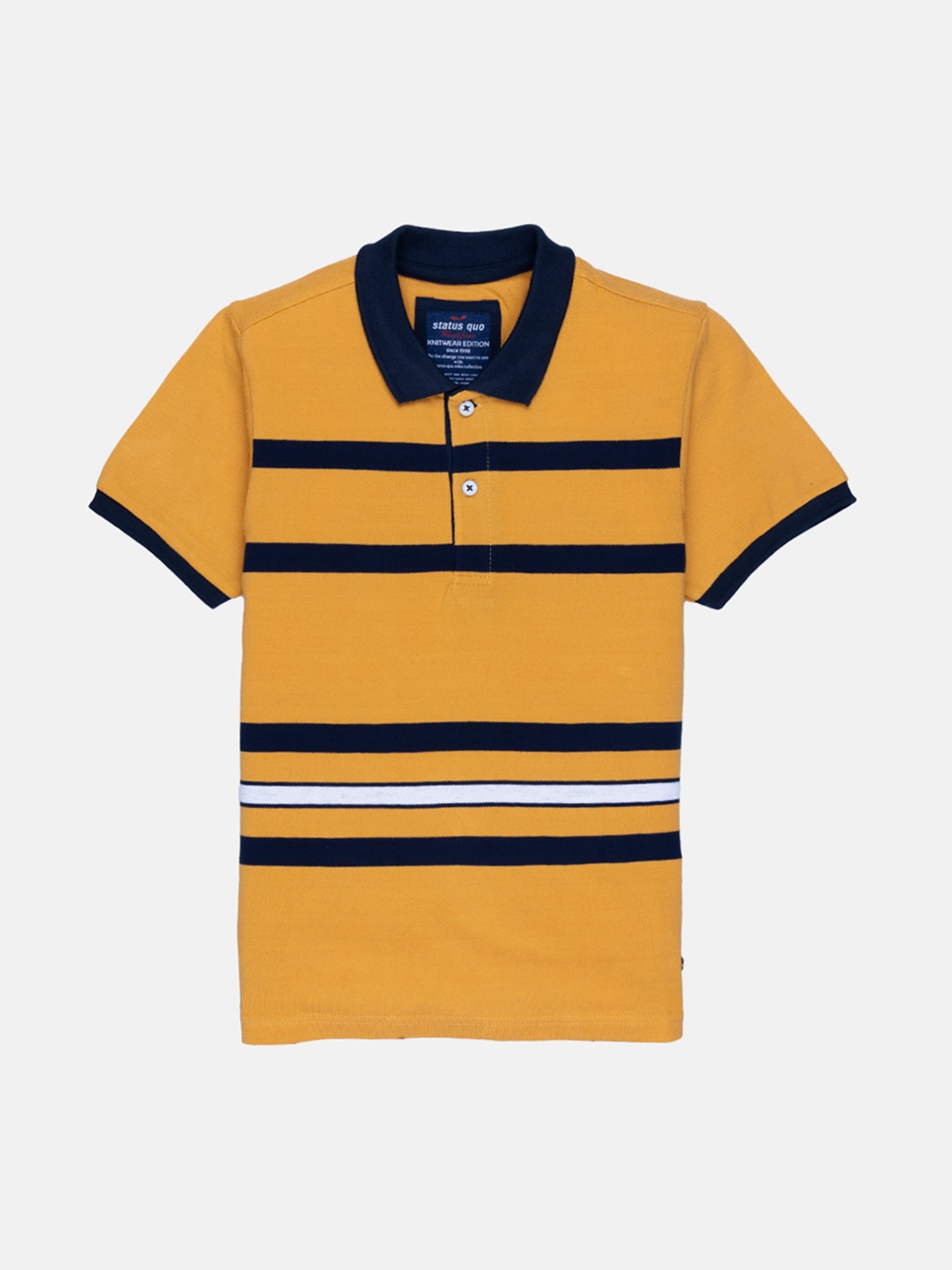 

Status Quo Boys Mustard Yellow Striped Polo Collar Cotton T-shirt