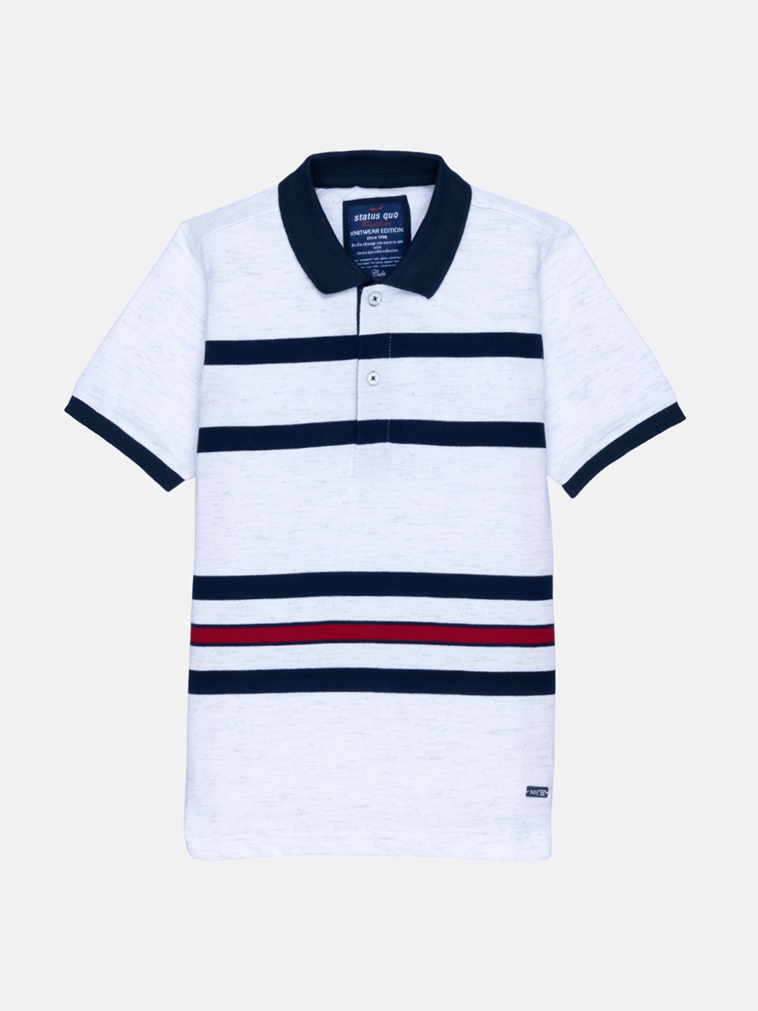 

Status Quo Boys White Striped Polo Collar Cotton T-shirt