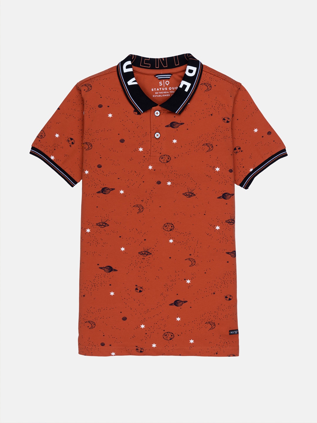

Status Quo Boys Rust Printed Polo Collar Cotton T-shirt