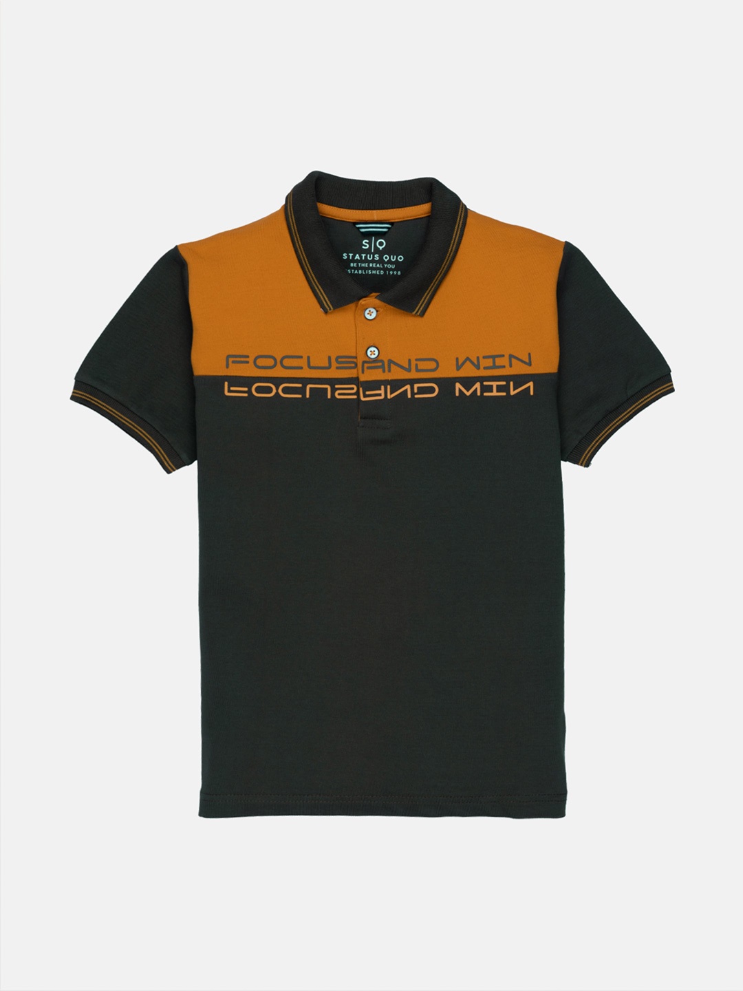 

Status Quo Boys Yellow Typography Printed Polo Collar T-shirt