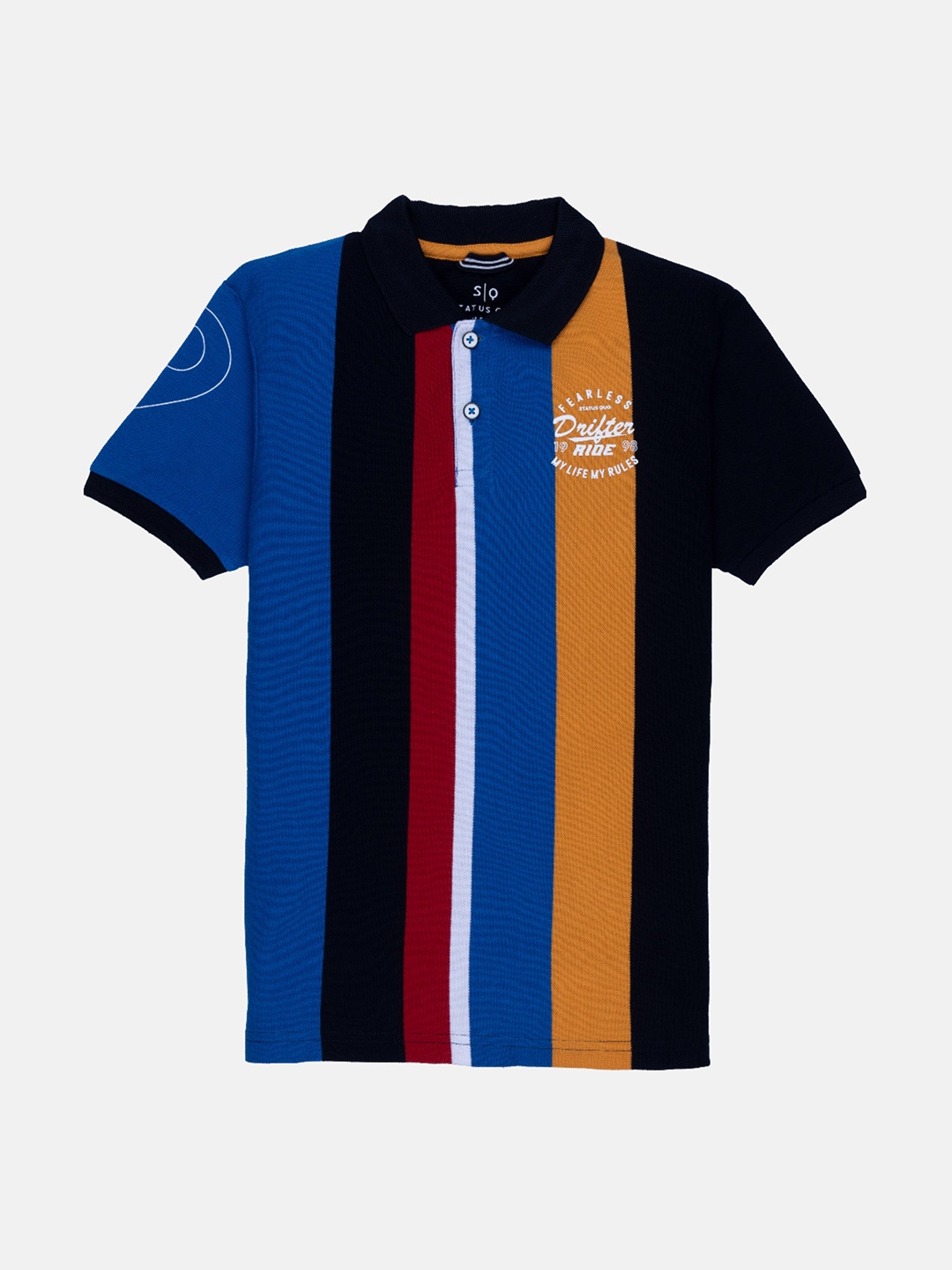 

Status Quo Boys Blue Striped Polo Collar Cotton T-shirt