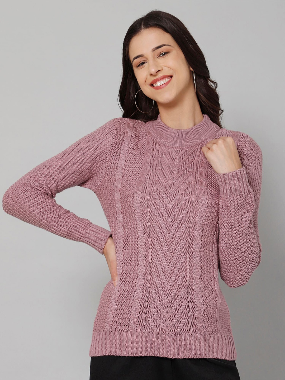 

Cantabil Women Mauve Wool Cable Knit Pullover