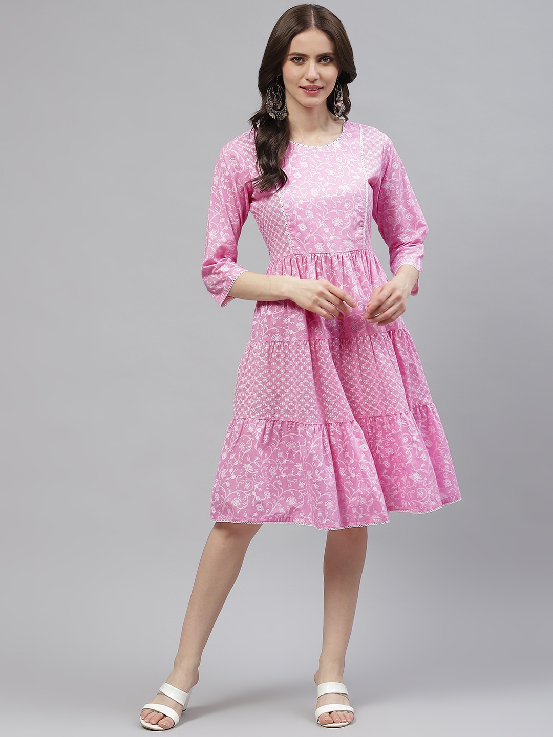 

Readiprint Fashions Pink Floral Printed Knee Length Dress