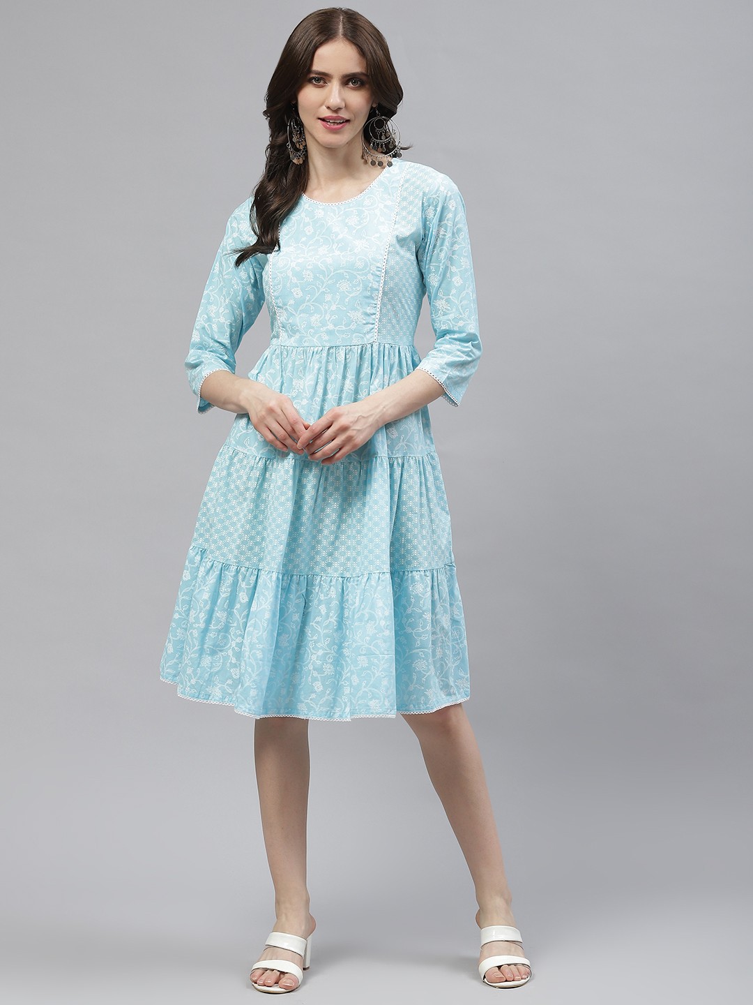 

Readiprint Fashions Blue Floral Printed Knee Length Dress