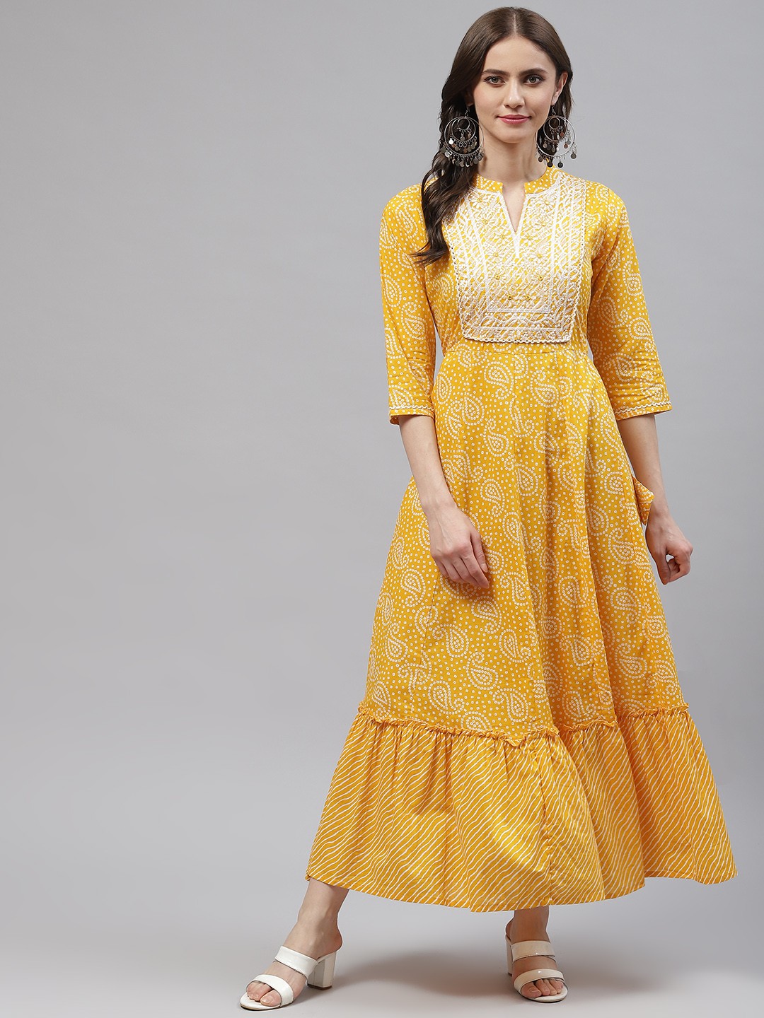 

Readiprint Fashions Mustard Yellow Tie and Dye Ethnic Maxi Dress